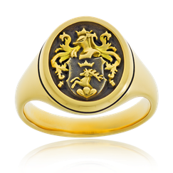 Wappenring in Gelbgold mit persönlichem Familienwappen, von der Goldschmiede OBSESSION