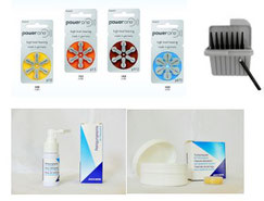 Hörgeräte-Batterien, Cerustop-Filter, REinigungsspray, Trockenkapseln