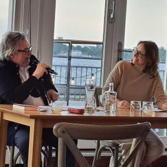 Alex Roller im Interview mit Manfred Ertel (Der Spiegel), Krimi-Lesung Ruderclub Allemannia zusammen mit Patricia Brandt und Peter Wenig