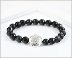 Obsidian Edelsteinarmband 8 mm mit Blume des Lebens  925 Silber  29,90 €