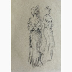 Etude femme d'Afrique - Fusain - Joelle Poret