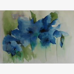 3 fleurs bleues 3 - Aquarelle - Joelle Poret