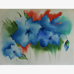 3 fleurs bleues 1 - Aquarelle - Joelle Poret