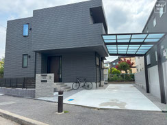 新築外構工事、新築外構、エクステリア、駐車場、カーポート、造作門塀、コンクリート平板、モルタル左官仕上げ、ブロック塀、施工例