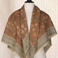 Étole en coton, de format carré, impression kalamkari