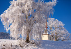 Glückwunschkarte, Winter, Kapelle im Schnee, Biecht, Raureif, Wyherkapelle