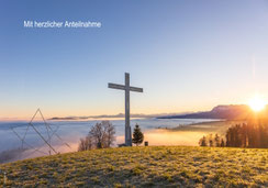 Trauerkarte, Strick-Kreuz, Menznau, Menzberg, Bergkkreuz, Sonnenaufgang, Berge, Sonnenaufgang in den Bergen, Kruez im Sonnenaufgang