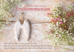 Glückwunschkarte zur Erstkommunion, Kommunion, mit kindgerechtem Spruch, Spruchkarte Kommunion, Glückwunschkarte, Erstkommunion, Engelflügel, Kommunionkarte, Zur Erstkommunion, Schweiz, Kommunionkarten bestellen