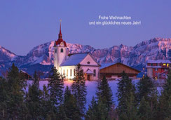 Weihnachtskarte, Neujahrskarte, Fotokarten, A5, Weihnachtskarten A5, Menzberg, Schnee, Kapelle, Berge, Winterlandschaft