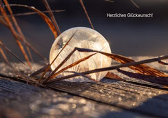 Glückwunschkarten, Geburtstagskarten, Fotokarten, A5, Schweiz bestellen, Winter, Eiszauber, Gefrorene Seifenblase, Glitzer, Fotokarte, querformat