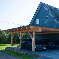 Carport aus Naturstämmen