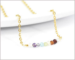 Chakra Edelsteinkette 3 mm mit Edelstahl vergoldet