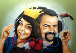 gemaltes Portrait auf Leinwand in Mischtechniken Acryl-Airbrush mit persönlichen Elementen