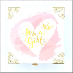 Personalisierte Geschenkbox "It`s a Girl" - handgefertigt mit Stoffen , Bändern und Zierecken