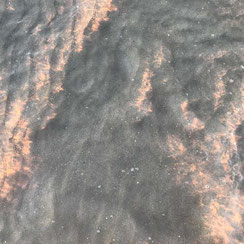zeewater, waar de avondzon inschijnt, en zo het water af en toe met vuurvlammetjes tooit.