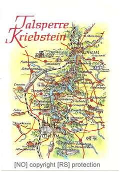 AK um 1980. Archiv Saalfeld. Talsperre Kriebstein. Bild + Heimat, Reichenbach. Zeichnung: A. Hoppe, Leipzig]