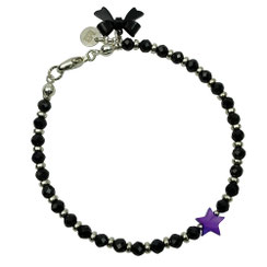 Damenarmband schwarz Spinelle lila Perlmuttstern Silberperlen Silber 925 Weihnachtliches Armband Armband mit Schleife