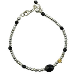 Weihnachtliches Damen-Armband hellsilber schwarz Hämatitperlen Onyxperlen Sterne Silber 925 und vergoldet 