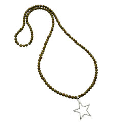 Lange Halskette khaki-olivgrün Achat mit Drusen und Stern, Geoden-Achat-Halskette Silberstern, Stern Silber 925, weihnachtliche Halskette Schmuck zu Weihnachten