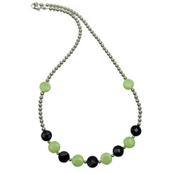 Kurze Halskette Echtsilber Sterlingsilber Onyx Chryropras silber-schwarz-hellgrün Sterlingsilberkette