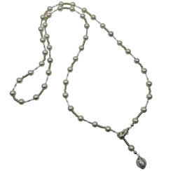 Halskette 96 cm weiß silber Perlen Muschelkernperlen Muranoglaskugel Silbereinzug Damen Halskette lang Halskette online kaufen k-0067