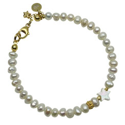 Damenarmband weiß Süßwasserperlen Perlmuttstern Silber 925 vergoldet Weihnachtsarmband weihnachtlicher Schmuck