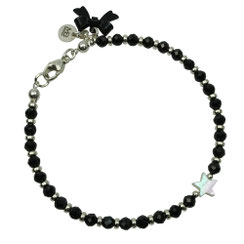 Damenarmband schwarz Spinelle weißer Perlmuttstern Silber 925 Weihnachtesarmband