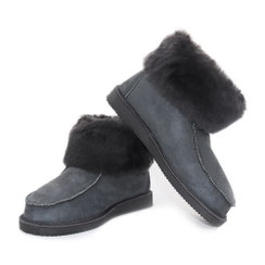 Chaussons gris en peau d'agneau double face façon bottine fourrée mouton