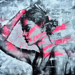 GRAFFMATT - Achat oeuvre peinture originale artiste chambéry streetart peinture portrait femme graffiti streetart noir et blanc rose fluo moderne art contemporain achat d'œuvre originale