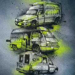 graffmatt peinture aerosol œuvre art tabelau streetart contemporain portrait femme fluo rose france rhone alpes auvergne camion utilitaire voiture streetart graff