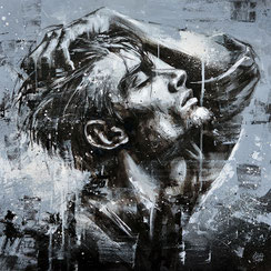tableau d'art contemporain urbain peinture portrait homme élégant expressif sentimental réaliste street-art graffiti art france graffmatt