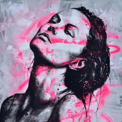 peinture portrait-femme-graffiti-streetart-rose-fluo-moderne-france-art-GRAFFMATT-92x73-Sweet-Storm