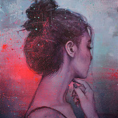 peinture art contemporain tableau d'art streetart portrait femme violet gris rose moderne artistique galerie d'art france lyon chambéry graffiti art œuvre d'art