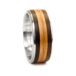 Edelstahlring mit breiter Holzlinie 9mm