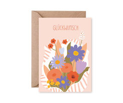 Klappkarte, Marktstrauß, Blumenstrauß, Recycling Papier, Bio-Druckfarben, Pastelltöne, Lila, Rot, Beige, zartes Rosa, Glückwunsch