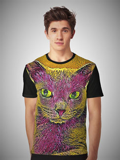 Grafikshirt Cat Yellow-Pink