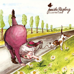 Hund, alte Damen, Gassigehen, Blumenduft, Spazieren, Garten, Leine, Jackrussel, Pinklady