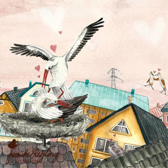 Storch, Storchenpaar, Kindergeschichte, Illustration, Zugvogel