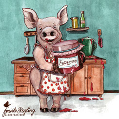 Schwein, Marmelade, Kochen, Küche, Retro, Nostalgie, Ostalgie, Topf, Schürze, Schweinerei