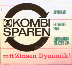 Z kombisparen. Sparplan, Entnahmeplan mit Zinsen-Dynamik! (Plakat Zentralsparkasse 37 x 32 cm um 1962).