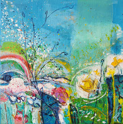 Elisabeth Augendre artiste peintre en Ariège acrylique originale promenade au bord de l'eau