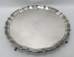 Großes rundes 925 Sterling Tablett Barker Brother Chester 1925 D. 31 cm H. 3 cm