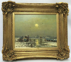 Ölgemälde "Winterabend" Helmut Reuter Düsseldorf Öl auf Holz 30,0 x 24,0 cm, € 360,00