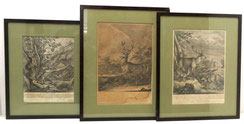 3x Kupferstiche J.E. Ridinger "24 Ender" "Blatt XIII" "Die Fuchsfallen" gerahmt, € 750,00