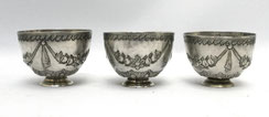 3er Set Schnaps Becher Brandwein-Schalen Silber 18. Jahrhundert 71 g. Ø 5,5 cm