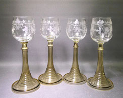 4er Satz Kristallglas Römer Weinblätter Schliff Hohlgeblasener Schaft H. 22,5 cm, € 200,00