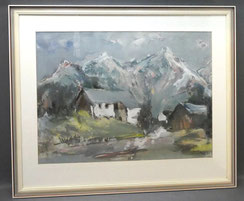 ANTON RICHTER abstrakter Realismus Pastell Tempera Gebirslandschaft 71,5 x 53 cm, € 450,00
