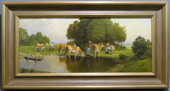 Hans Heinrich Koch,Mitte 20.Jhd.,Öl auf Platte,Kühe beim Viehtrieb,19,5x44,5 cm , € 450,00
