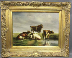 Ölgemälde von Heinrich Harder nach T.S. Cooper "Kühe am Wasser" 40,0 x 30,5 cm, € 1100,00