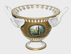 POTSCHAPPEL DRESDEN Schwanenhals Schale Landschaftsmotiv Gold D. 13,5 cm, € 350,00